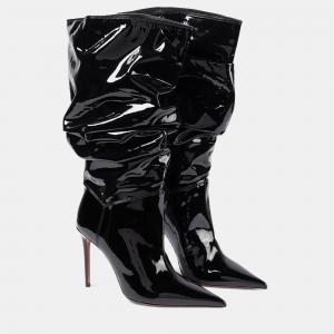 Pre Owned Amina Muaddi Jahleel Latex Black Leather Ankle Boots EU 39