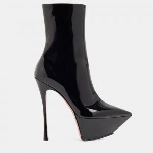 Pre Owned Amina Muaddi Yigit Black Leather Boots EU 37  