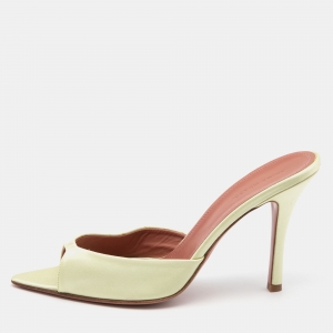 Pre Owned Amina Muaddi Light Green Satin Caroline Mule Sandals Size 41