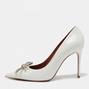 Pre Owned Amina Muaddi White Patent Leather Rosie Pumps Size 36