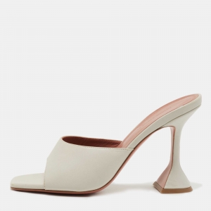 Amina Muaddi White Leather Lupita Slides Size 38 