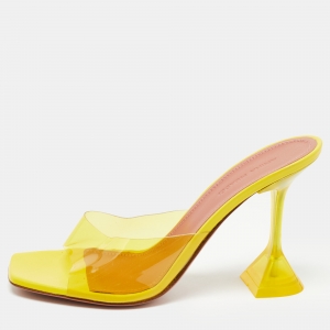 Pre Owned Amina Muaddi Yellow PVC Lupita Slide Sandals Size 38