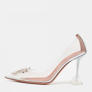 Amina Muaddi Silver/Transparent PVC and Leather Begum Pumps Size 38