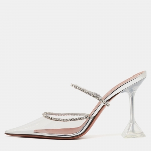 Pre Owned Amina Muaddi Transparent PVC Gilda Glass Mules Size 39