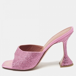 Amina Muaddi Pink Satin lupita Slide Sandals Size 39