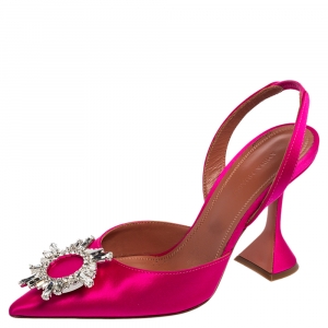 Amina Muaddi Pink Satin Begum Slingback Pumps Size 36.5