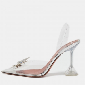 Amina Muaddi x AWGE Transparent PVC Crystal Embellished Phoenix Slingback Pumps Size 38