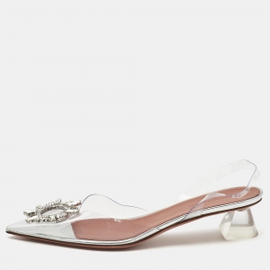 Pre Owned Amina Muaddi Transparent PVC Begum Slingback Pumps Size 38.5