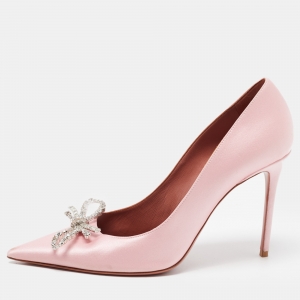 Amina Muaddi Pink Satin Crystal Embellished Rosie Pumps Size 40