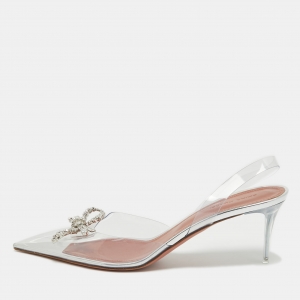 Pre Owned Amina Muaddi Transparent PVC Rosie Slingback Pumps Size 40  