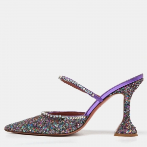 Pre Owned Amina Muaddi Multicolor Glitter and Leather Gilda Embellished Mules Size 39