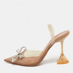 Amina Muaddi Brown PVC Rosie Slingback Pumps Size 35 