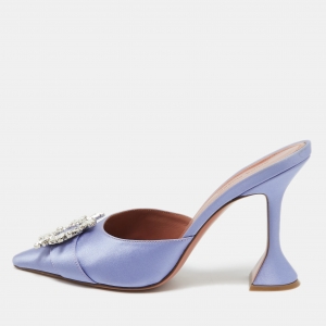 Pre Owned Amina Muaddi Purple Satin Begum  Mules Size  40