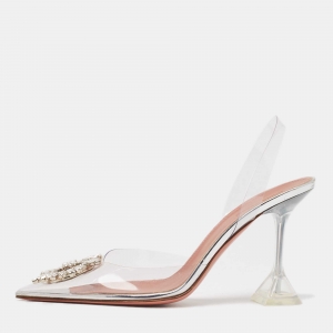 Pre Owned Amina Muaddi Transparent PVC Begum Slingback Pumps Size 40
