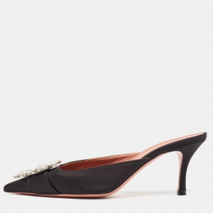 Amina Muaddi Black Satin Begum  Mules Size 37