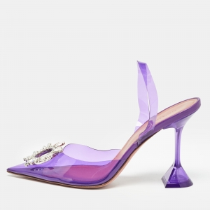 Pre Owned Amina Muaddi Purple PVC Begum Slingback Pumps Size 41