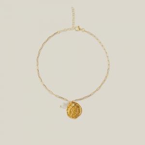 Ancient Greek Sandals Gold Chain Charm and Faux Pearl Anklet One Size