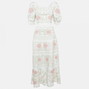 Antonio Melani White Floral Embroidered Top and Skirt Set S