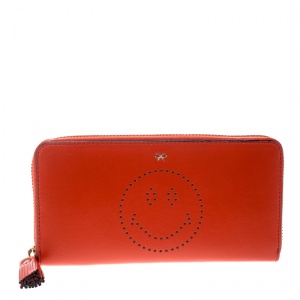 Anya Hindmarch Orange Leather Smiley Zip Around Continental Wallet 