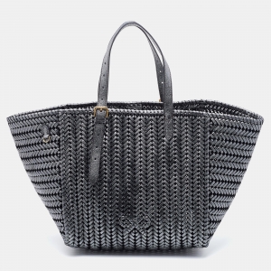 Pre Owned Anya Hindmarch Metallic Grey Woven Leather Nesson Tote