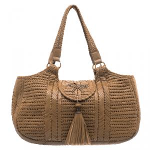 Pre Owned Anya Hindmarch Brown Woven Leather Neeson Tote
