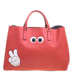 Pre Owned Anya Hindmarch Red Leather Maxi Victory Featherweight Ebury Tote