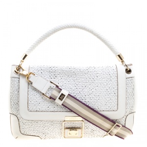 Pre Owned Anya Hindmarch White Woven Leather Top Handle Bag