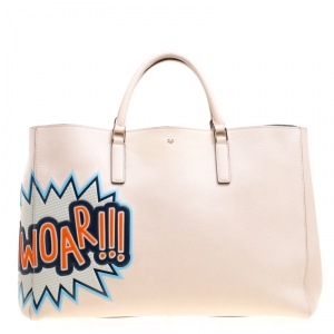 Pre Owned Anya Hindmarch Light Beige Leather Large Phwoar Featherweight Ebury Tote
