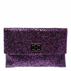 Pre Owned Anya Hindmarch Metallic Purple Glitter Valorie Clutch