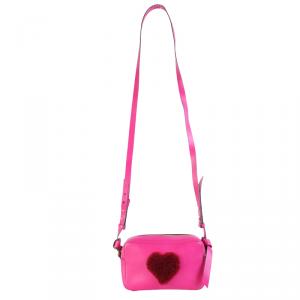 Pre Owned Anya Hindmarch Fuschia Pink Leather Fur Heart Crossbody Bag