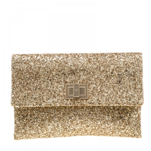 Pre Owned Anya Hindmarch Metallic Gold Glitter Valorie Clutch