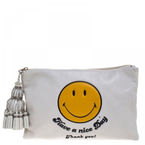 Pre Owned  Anya Hindmarch White Leather Have a nice Day Georgiana Clutch 
