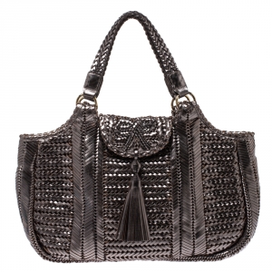Anya Hindmarch Metallic SIlver Woven Leather Neeson Bag