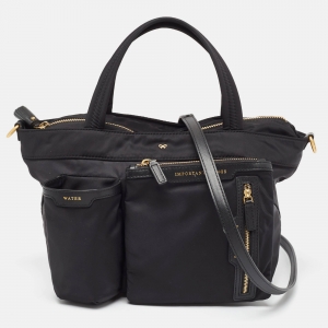 Anya Hindmarch Black Nylon and Leather Multi Pocket Tote 