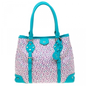 Pre Owned Aigner Turquoise/Lavender Signature Coated Canvas Tote