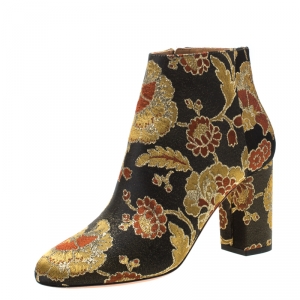 Pre Owned Aquazzura Multicolor Floral Jacquard Fabric Ankle Boots Size 37.5
