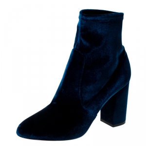 Pre Owned Aquazzura Blue Velvet Ankle Boots Size 39.5