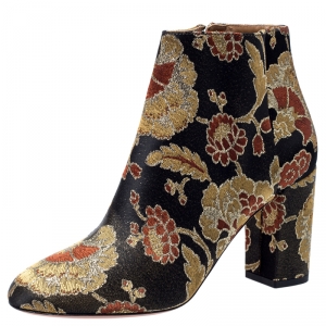 Pre Owned Aquazzura Multicolor Brocade Fabric Ankle Booties Size 39