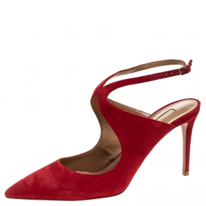Pre Owned Aquazzura Red Suede Cutout Talana Pumps Size 39