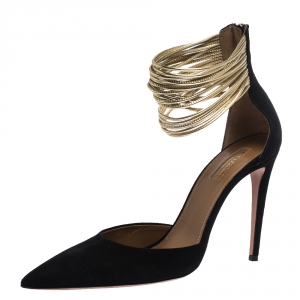 Pre Owned Aquazzura Black Suede Hello Lover Ankle Strap Pumps Size 41