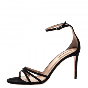 Pre Owned Aquazzura Black Suede Very Purist Ankle Strap Sandals Size 38.5