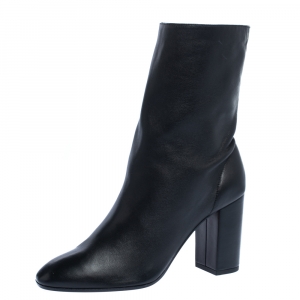 Pre Owned Aquazzura Black Leather Boogie Mid Calf Booties Size 38.5