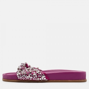 Aquazzura Magenta Satin Asja Crystals Slide Flats Size 40