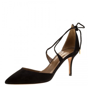 Pre Owned Aquazzura Black Suede Matilde Cross Straps Sandals Size 37