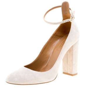 Pre Owned Aquazzura Grey Suede Alix Ankle Strap Block Heel Pumps Size 38