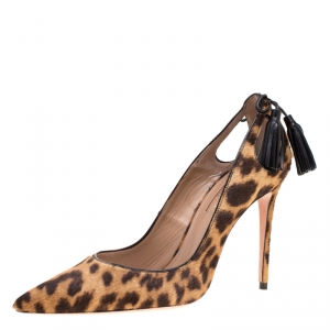 Pre Owned Aquazzura Brown Leopard Print Calf Hair Forever Marilyn Pointed Toe Pumps Size 36.5