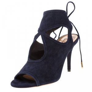 Pre Owned Aquazzura Black Suede Sexy Thing Tie Up Sandals Size 38