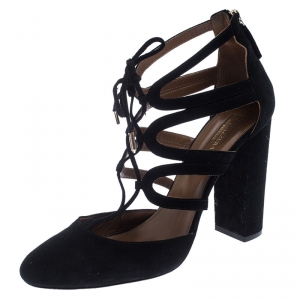 Pre Owned Aquazzura Black Suede Holli Curvy-Caged Pumps Size 42