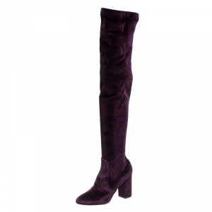 مملوكة مسبقًا Aquazzura Purple Velvet So Me Knee High Boots Size 38.5