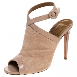 Pre Owned Aquazzura Beige Suede/Leather Open Toe Ankle Strap Sandals Size 37